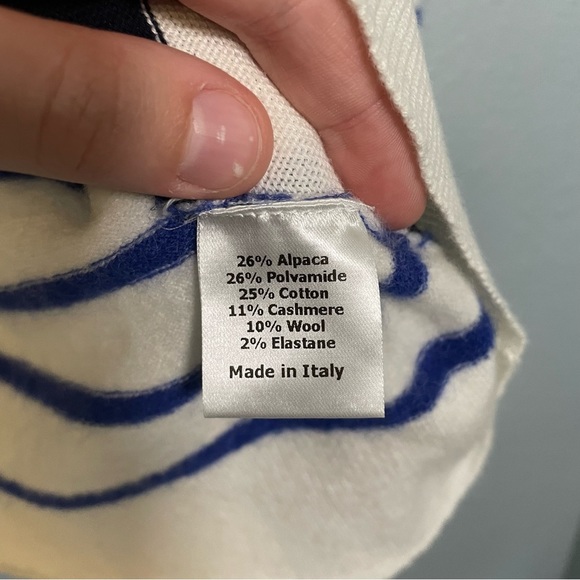 La Ligne Bold Navy Stripe Fuzzy Crewneck Pullover Sweater - Picture 12 of 12